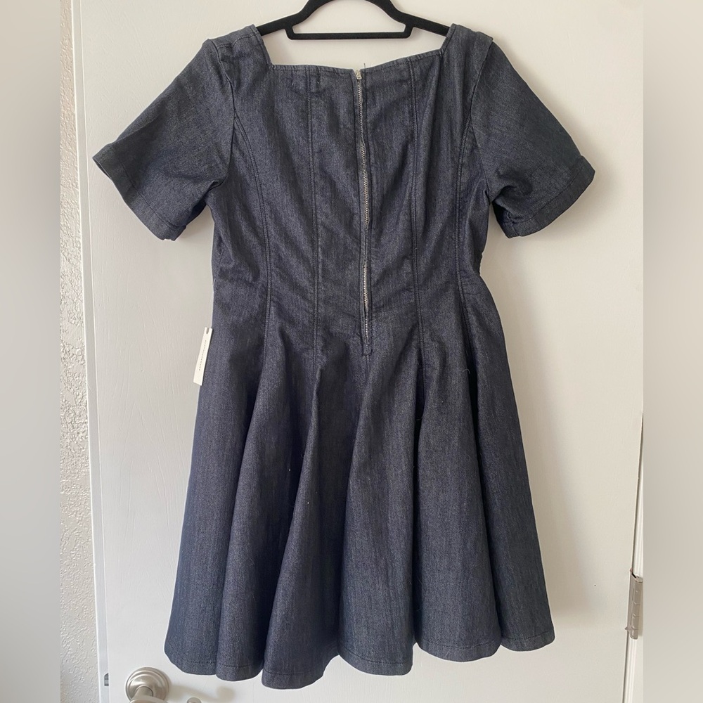 Anthropologie Pilcro denim, short-sleeve, square-neck, fit-and-flare mini dress - Picture 4 of 7